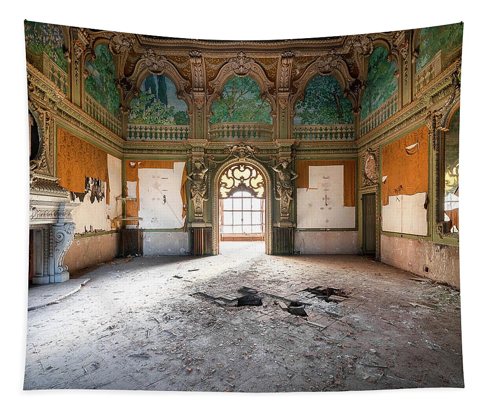 Urban Tapestry featuring the photograph Abandoned Hall in Villa by Roman Robroek