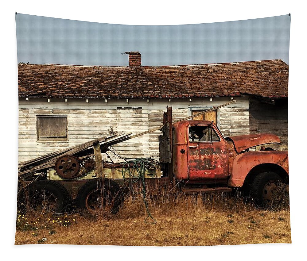 Old Tapestry featuring the photograph Abandoned Tow Truck by Jerry Abbott