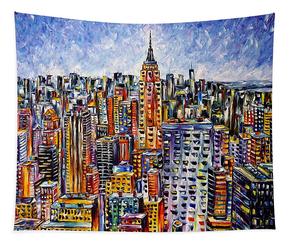 I Love New York Tapestry featuring the painting Above New York by Mirek Kuzniar