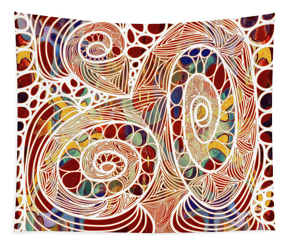 Abstract Tapestry featuring the mixed media Abstract Bold Colors and Joyful Circles Digital Mixed Media by Omaste Witkowski by Omaste Witkowski