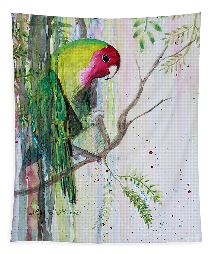 Tropical Tapestry featuring the painting Abstract lovebird by Lisa Debaets