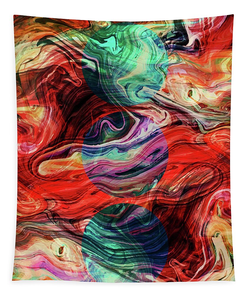Abstract Tapestry featuring the mixed media Abstract Painting - Fluid Painting 01 - Red, Blue, Orange, Green - Modern Abstract Painting - Flow by Studio Grafiikka