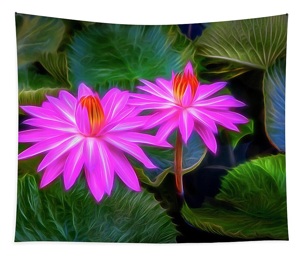 Water Lilies Tapestry featuring the digital art Abstracted Water Lilies by Endre Balogh