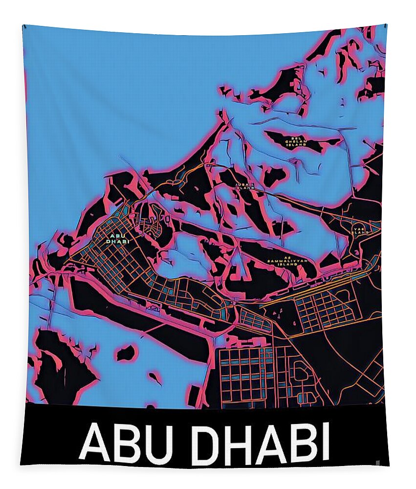 Abu Dhabi Tapestry featuring the digital art Abu Dhabi City Map by HELGE Art Gallery