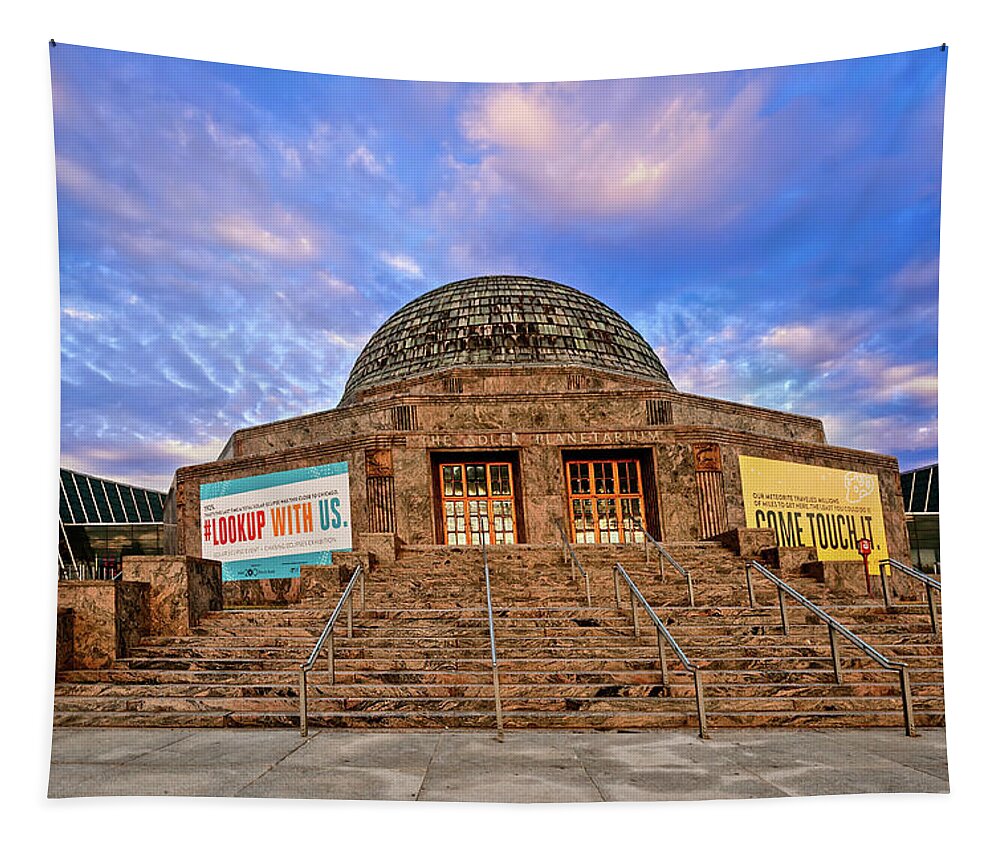Adler Planetarium Tapestry featuring the photograph Adler Planetarium at Sunset by Mitchell R Grosky