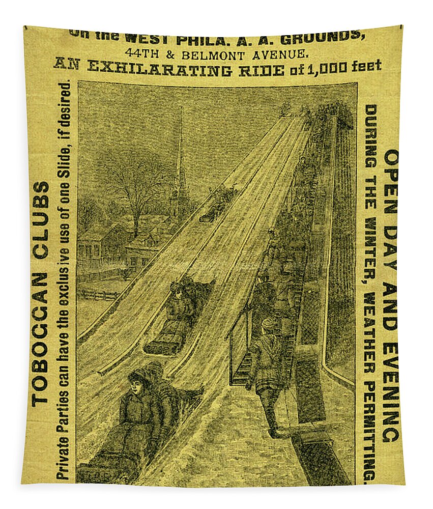 Toboggan Slide Tapestry featuring the mixed media Advertisement for The First Toboggan Slide in Philadelphia by A H Seaverns