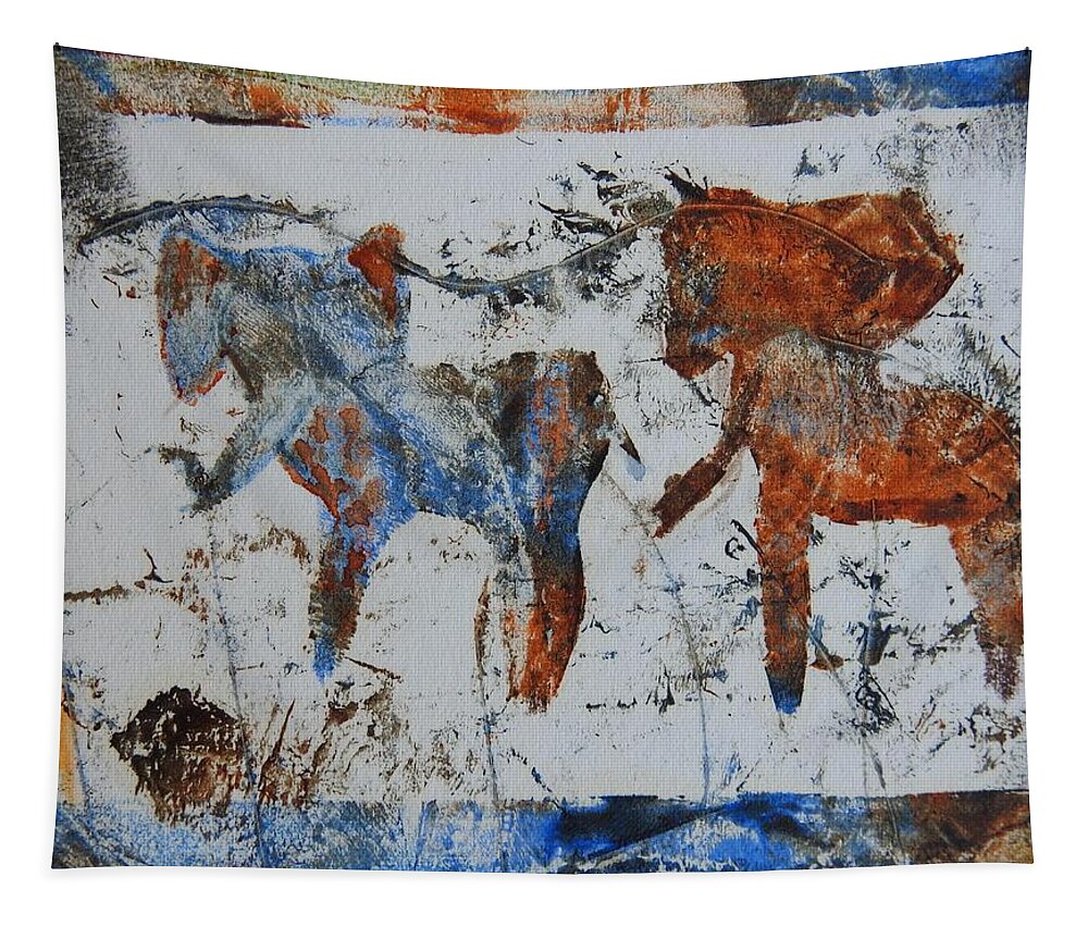 Ethnic Tapestry featuring the painting African Safari Elephants by Ilona Petzer