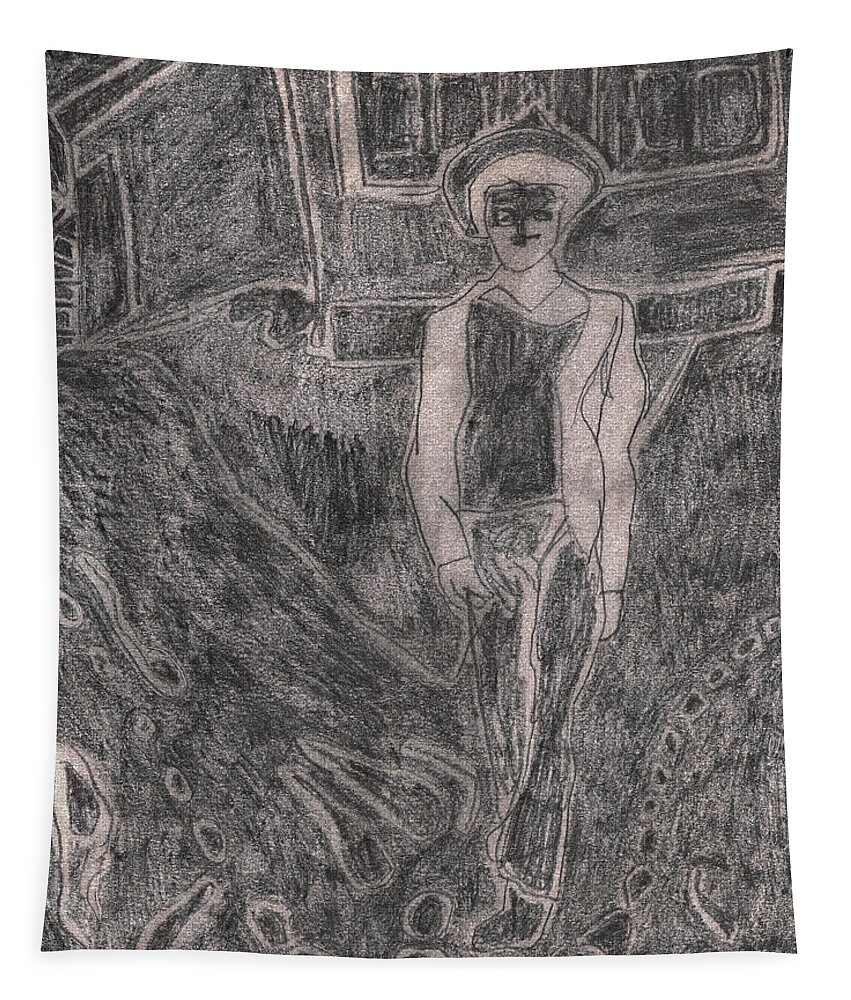 Drawing Tapestry featuring the drawing After Billy Childish Pencil Drawing 37 by Edgeworth Johnstone