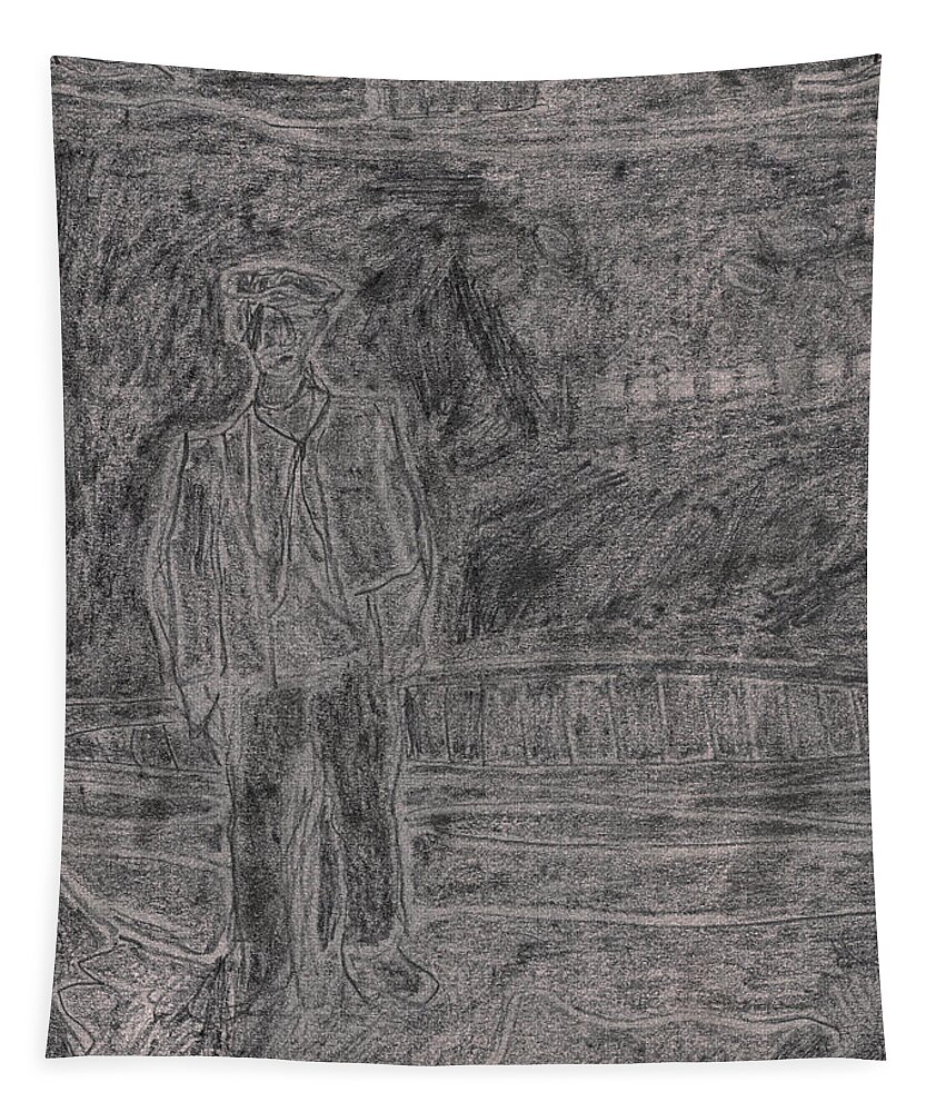 Drawing Tapestry featuring the drawing After Billy Childish Pencil Drawing 39 by Edgeworth Johnstone