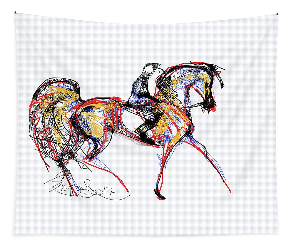 Contemporary Horse Painting Tapestry featuring the digital art After the Derby by Stacey Mayer