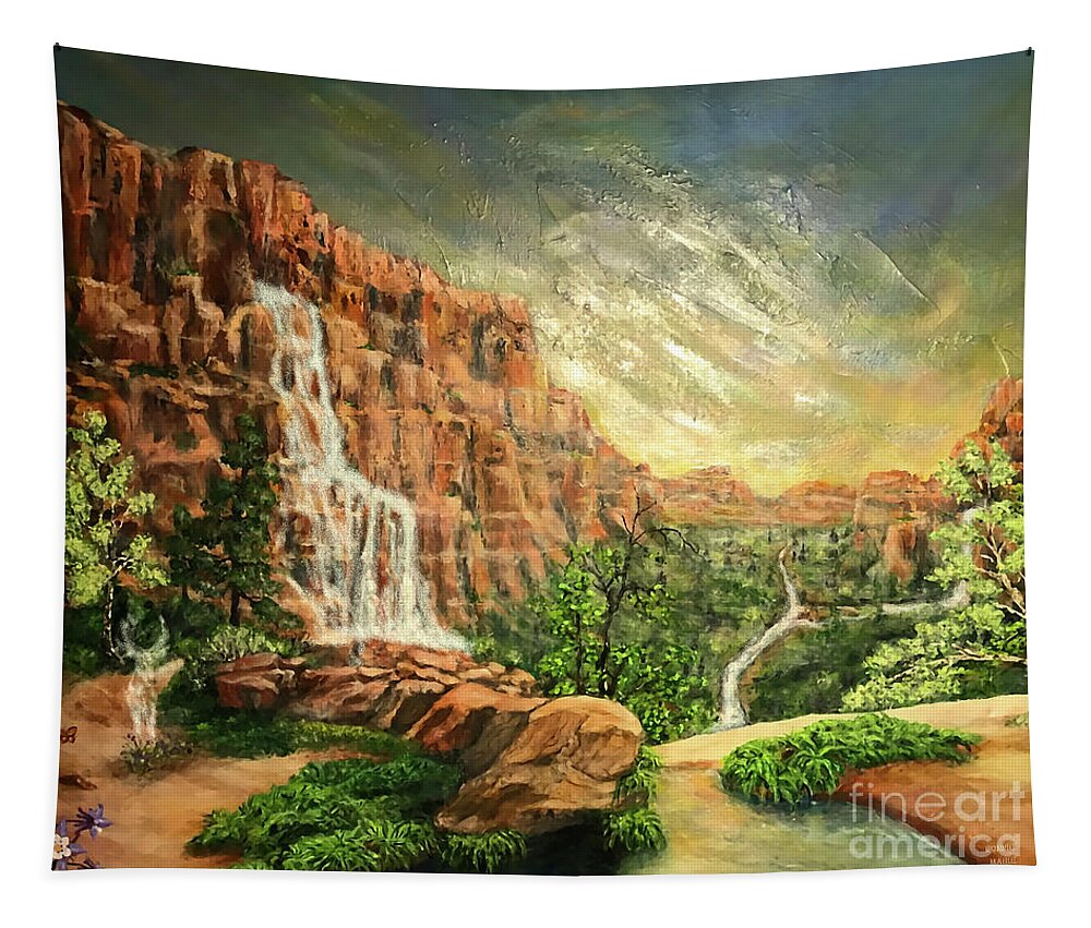 After The Storm Tapestry featuring the painting After the Storm Zion by Bonnie Marie