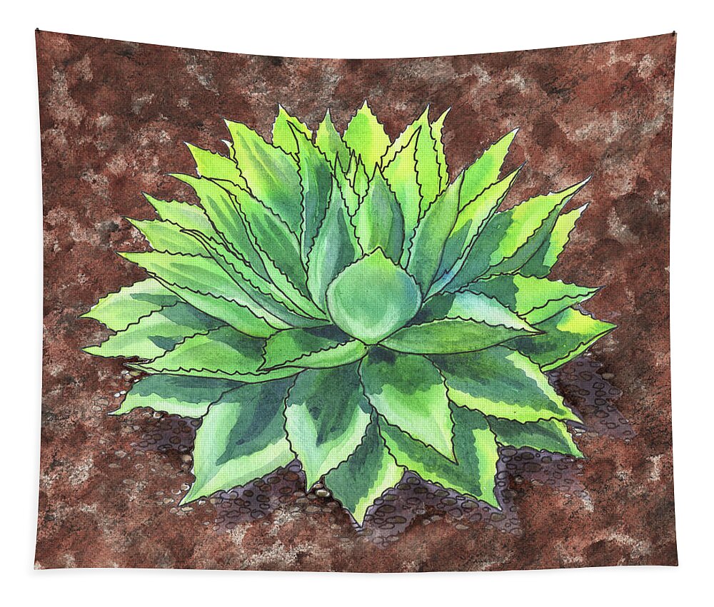 Succulent Tapestry featuring the painting Agave Ovatifolia Succulent Plant Garden Watercolor by Irina Sztukowski