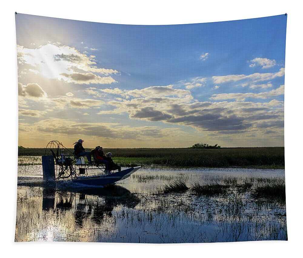 Airboat Tapestry featuring the photograph Airboat at Sunset #660 by Michael Fryd
