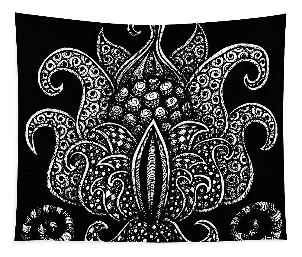Boho Tapestry featuring the drawing Alien Bloom 8 Black and White by Amy E Fraser