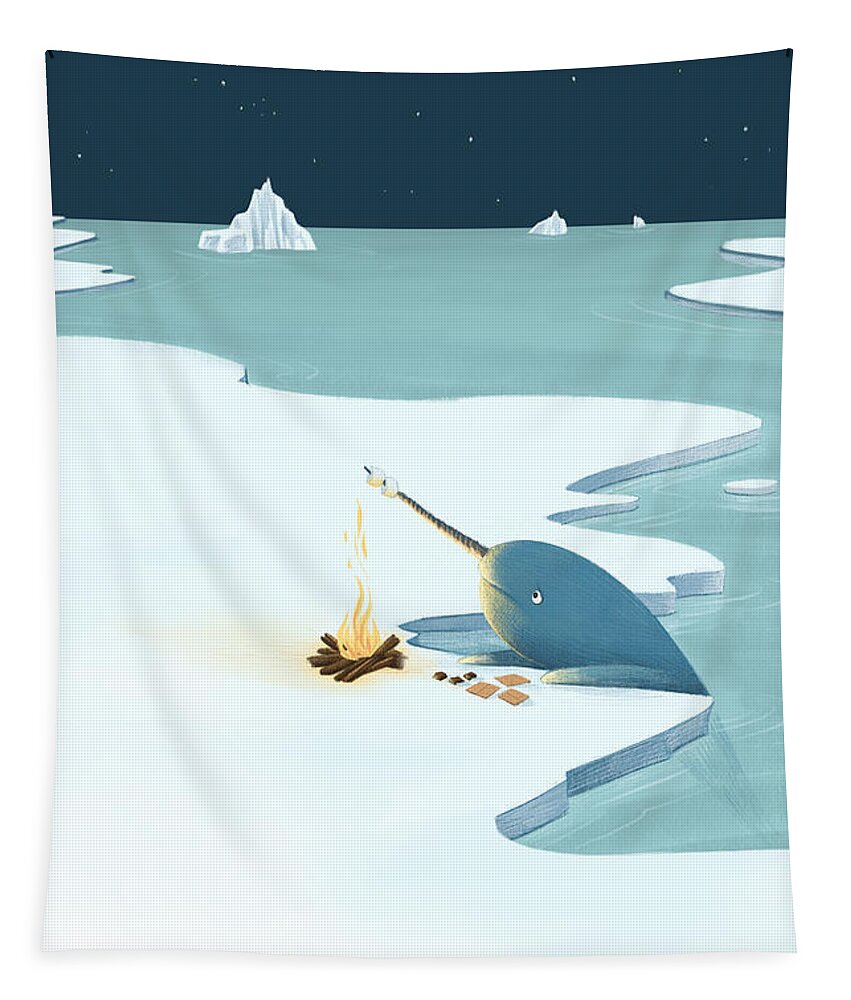 Narwhal Tapestry featuring the digital art All Alone by Michael Ciccotello