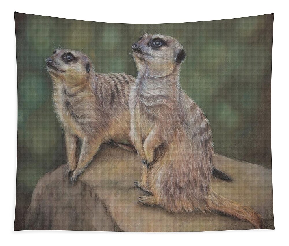Meerkats Tapestry featuring the drawing Alliance by Kirsty Rebecca