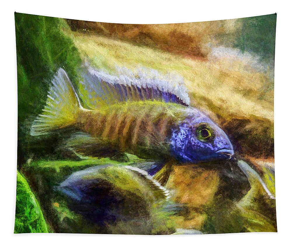 African Cichlid Tapestry featuring the digital art Amazing Peacock Cichlid by Don Northup