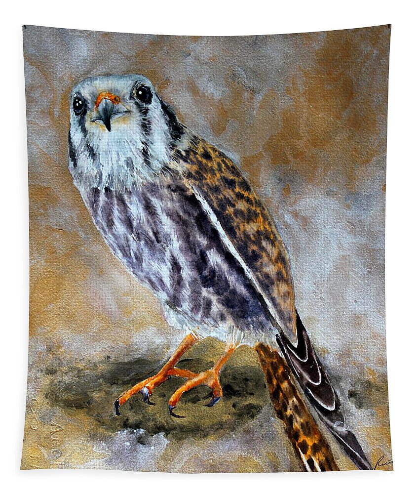 Raptor Tapestry featuring the painting American Kestrel by Ruth Kamenev