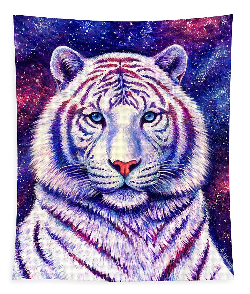 Tiger Tapestry featuring the painting Among the Stars - Cosmic White Tiger by Rebecca Wang