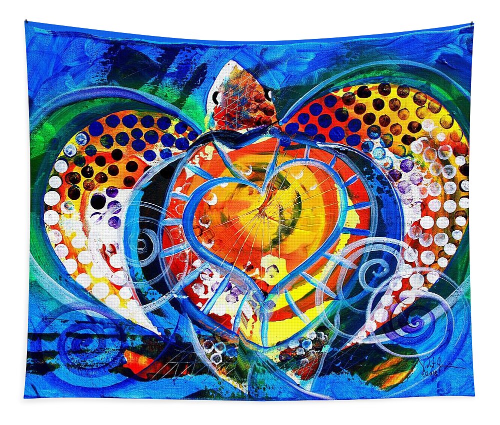 Sea Turtle Tapestry featuring the painting And the Sea Turtle Had a Heart by J Vincent Scarpace