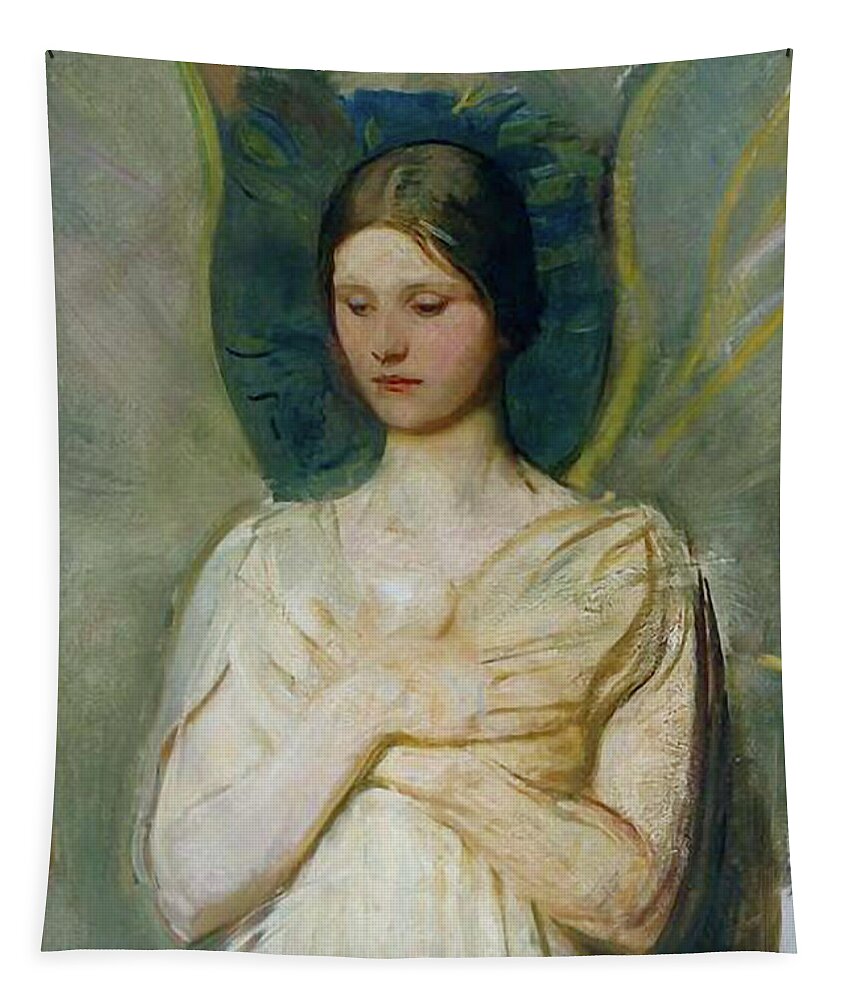 Angels Tapestry featuring the mixed media Angel in Adoration 110 by Abbott Handerson Thayer