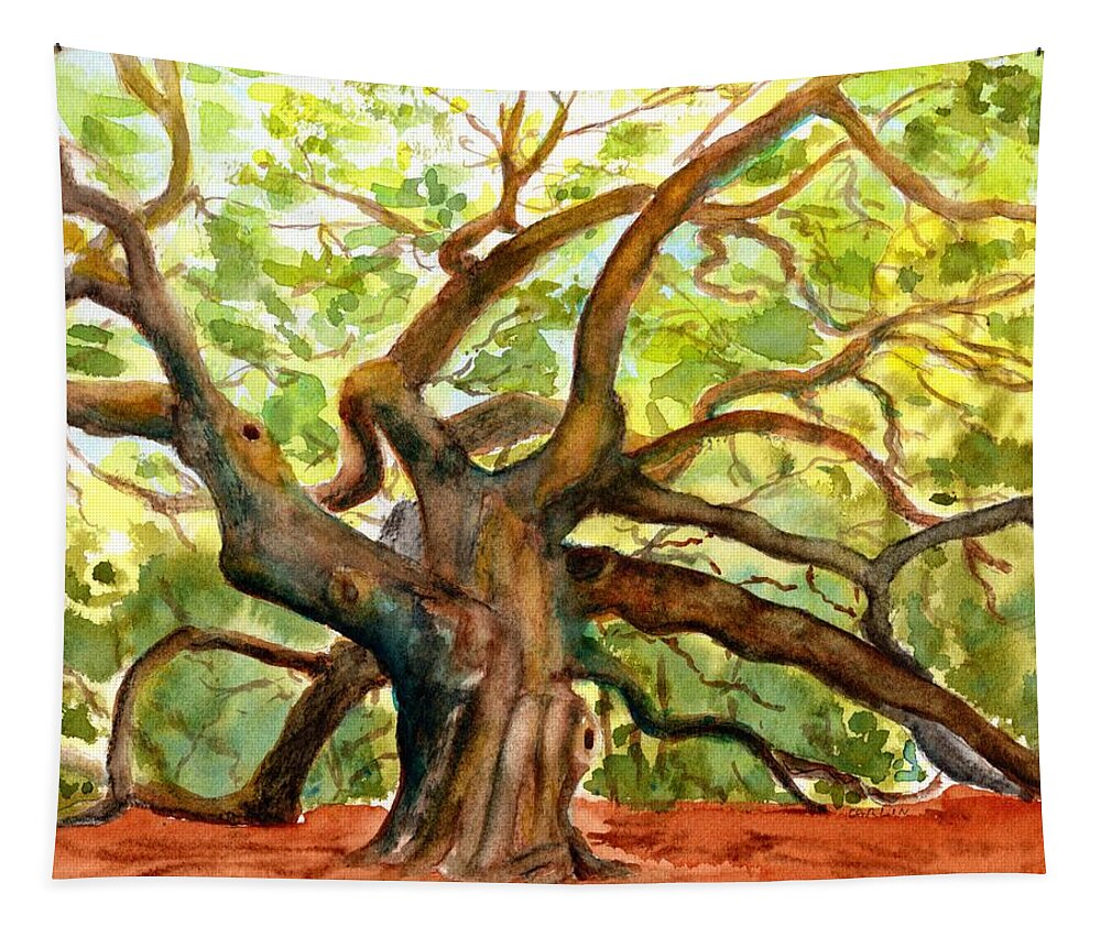 Tree Tapestry featuring the painting Angel Oak Tree South Carolina by Carlin Blahnik CarlinArtWatercolor
