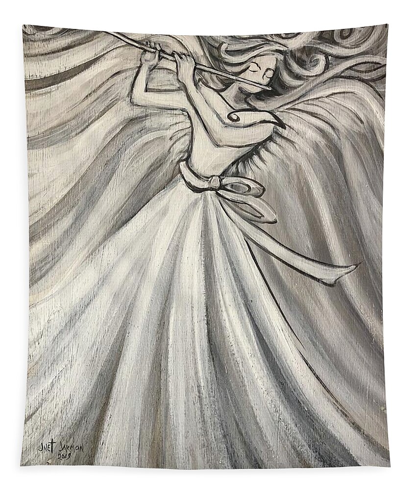Angel Tapestry featuring the painting Angelic Flutist by Jeanette Jarmon