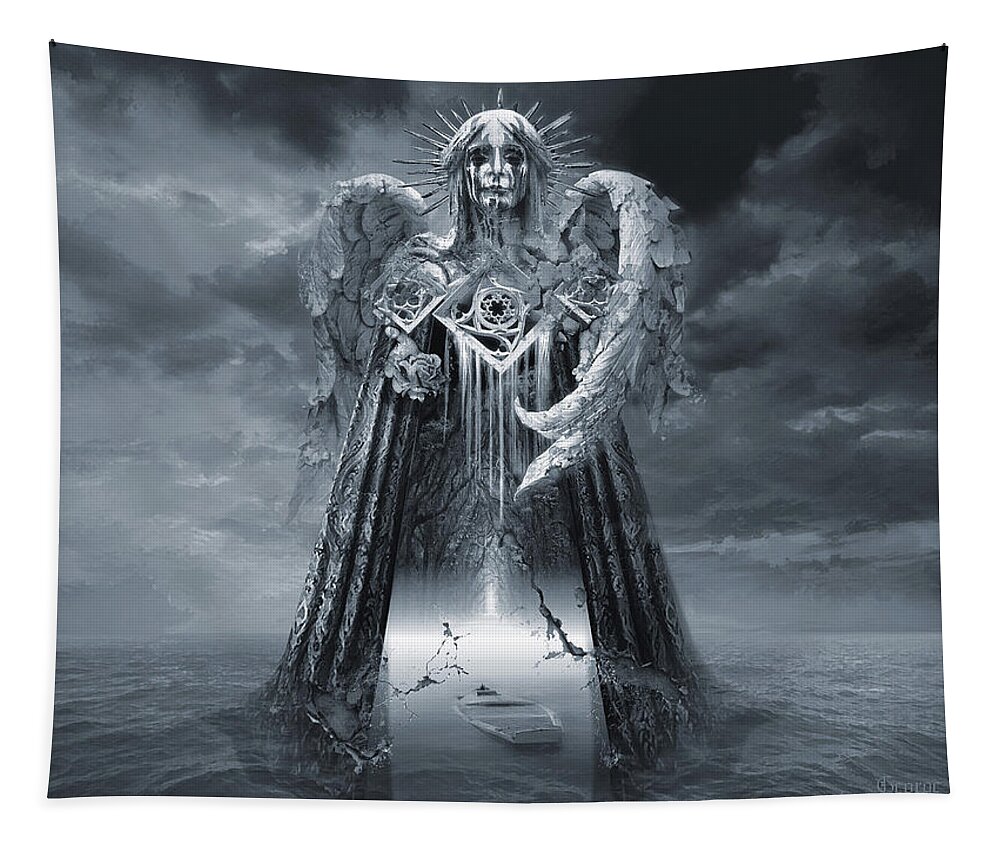 Angel Tapestry featuring the digital art Angels and Demons Spirit of Repentance and Hope BW by George Grie