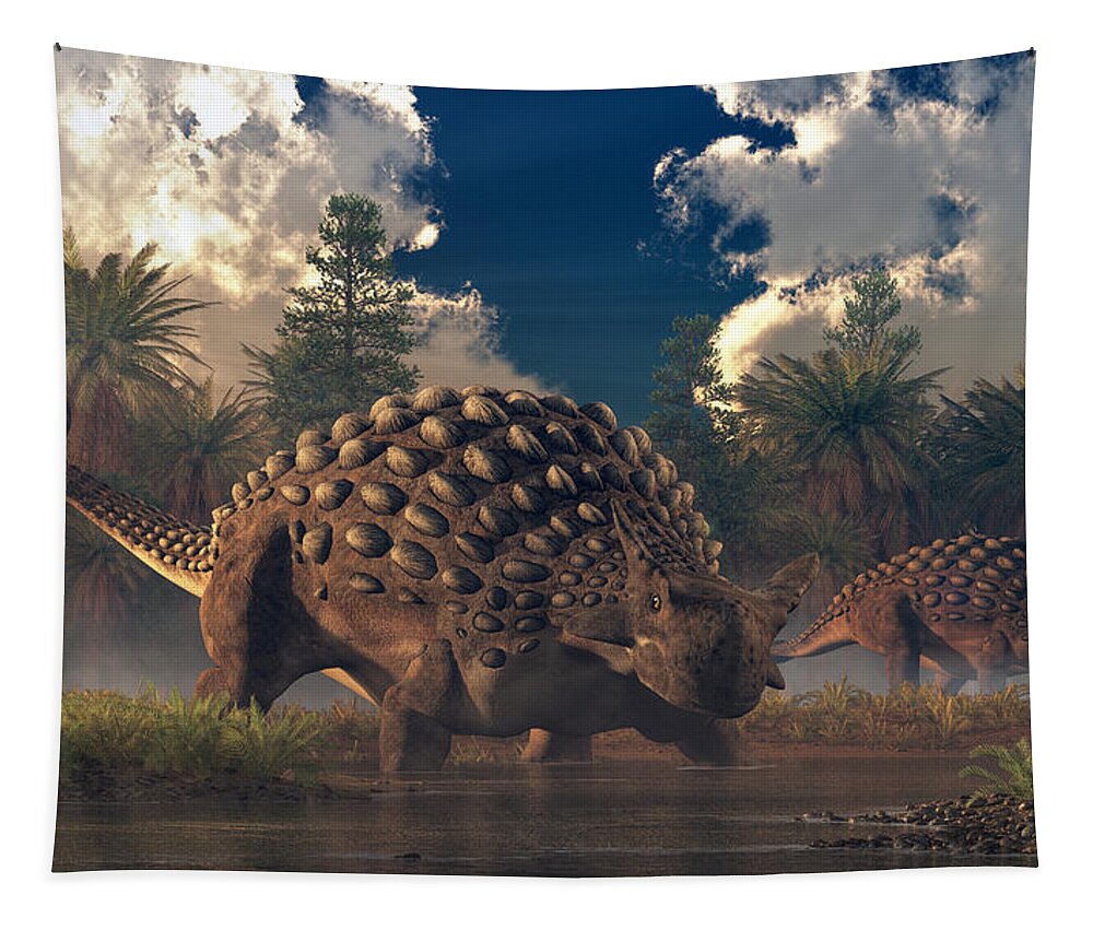 Ankylosaurus Tapestry featuring the digital art Ankylosaurs by Daniel Eskridge