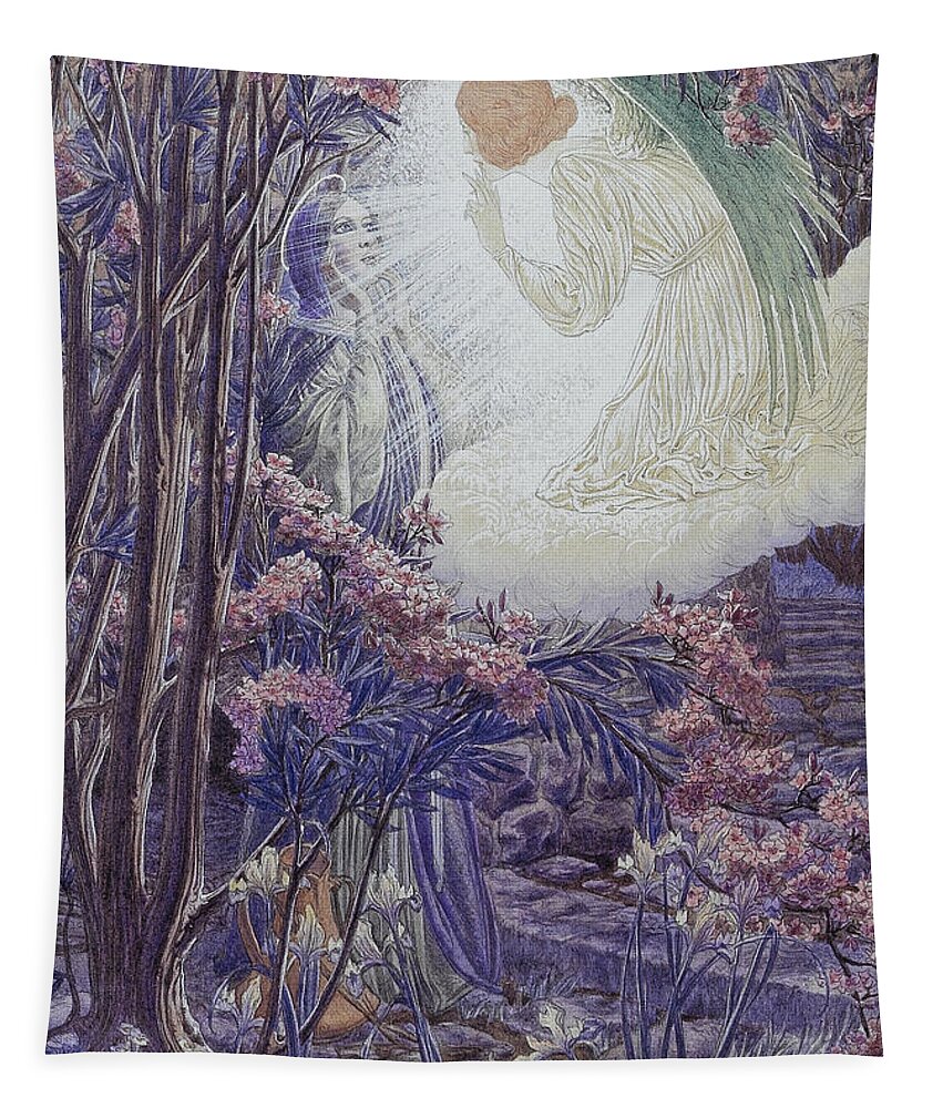 Carlos Schwabe Tapestry featuring the drawing Annunciation by Carlos Schwabe