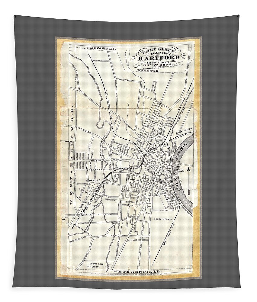 Antique Map Tapestry featuring the photograph Antique Map of Hartford 1872 by Phil Cardamone