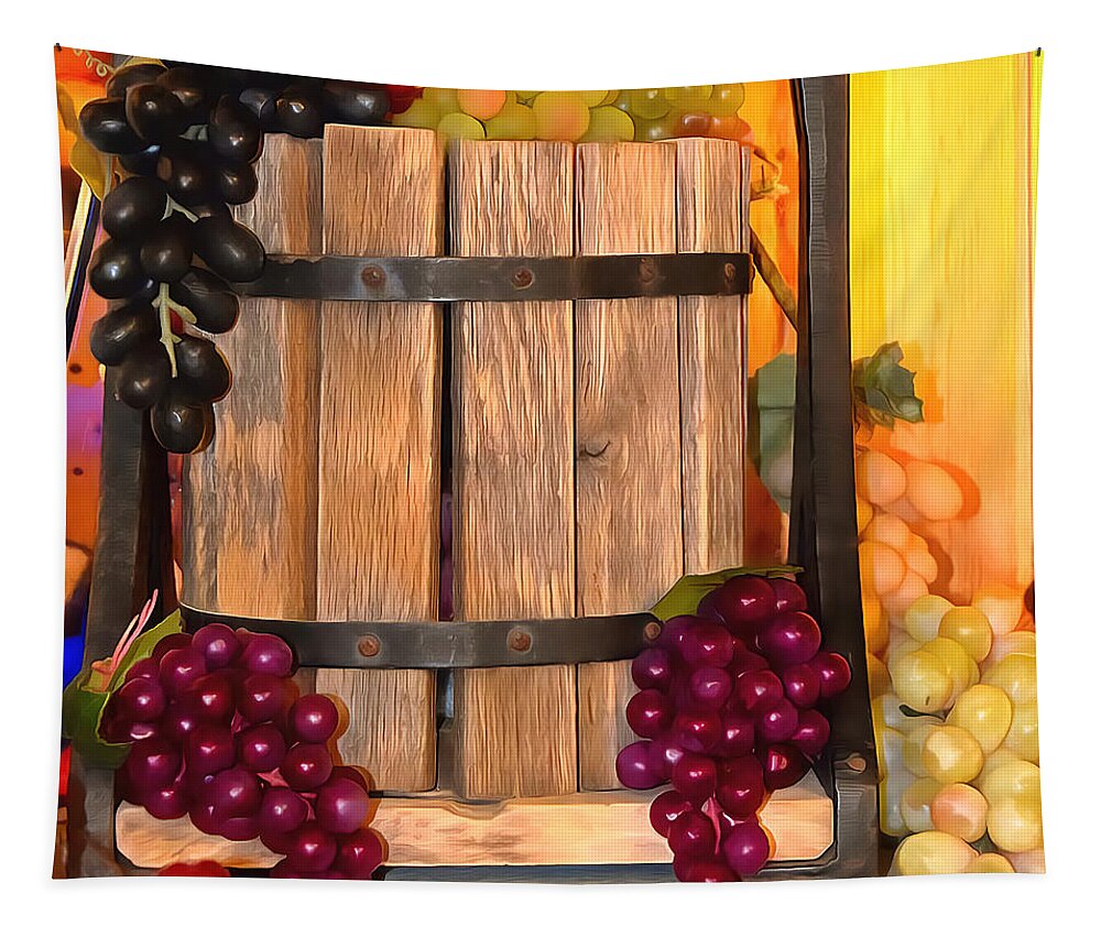 Antique Store Wine Press Tapestry featuring the painting Antique Store Wine Press Small by Barbara Snyder