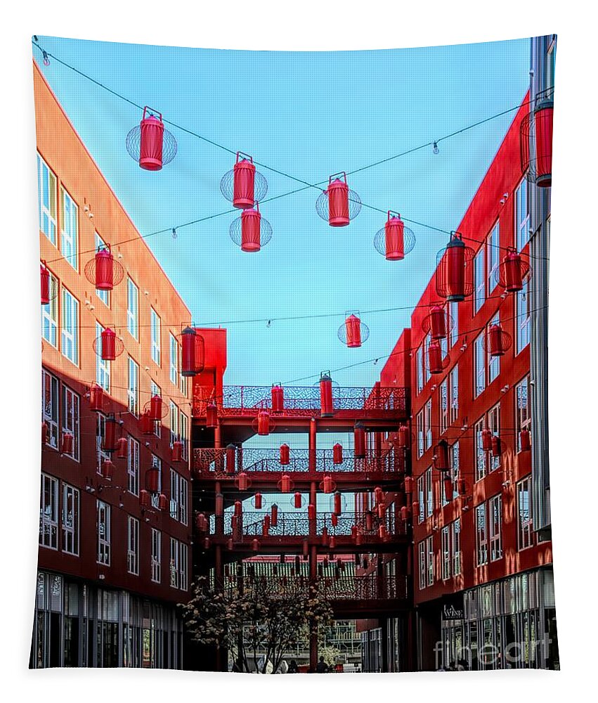 Architectural Tapestry featuring the photograph Apartments Complex Heart of Chinatown Los Angeles Ca by Chuck Kuhn