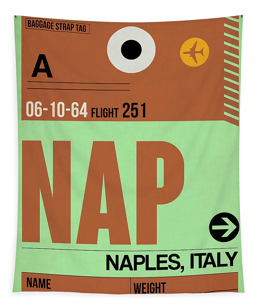 Vacation Tapestry featuring the digital art APF Naples Luggage Tag I by Naxart Studio