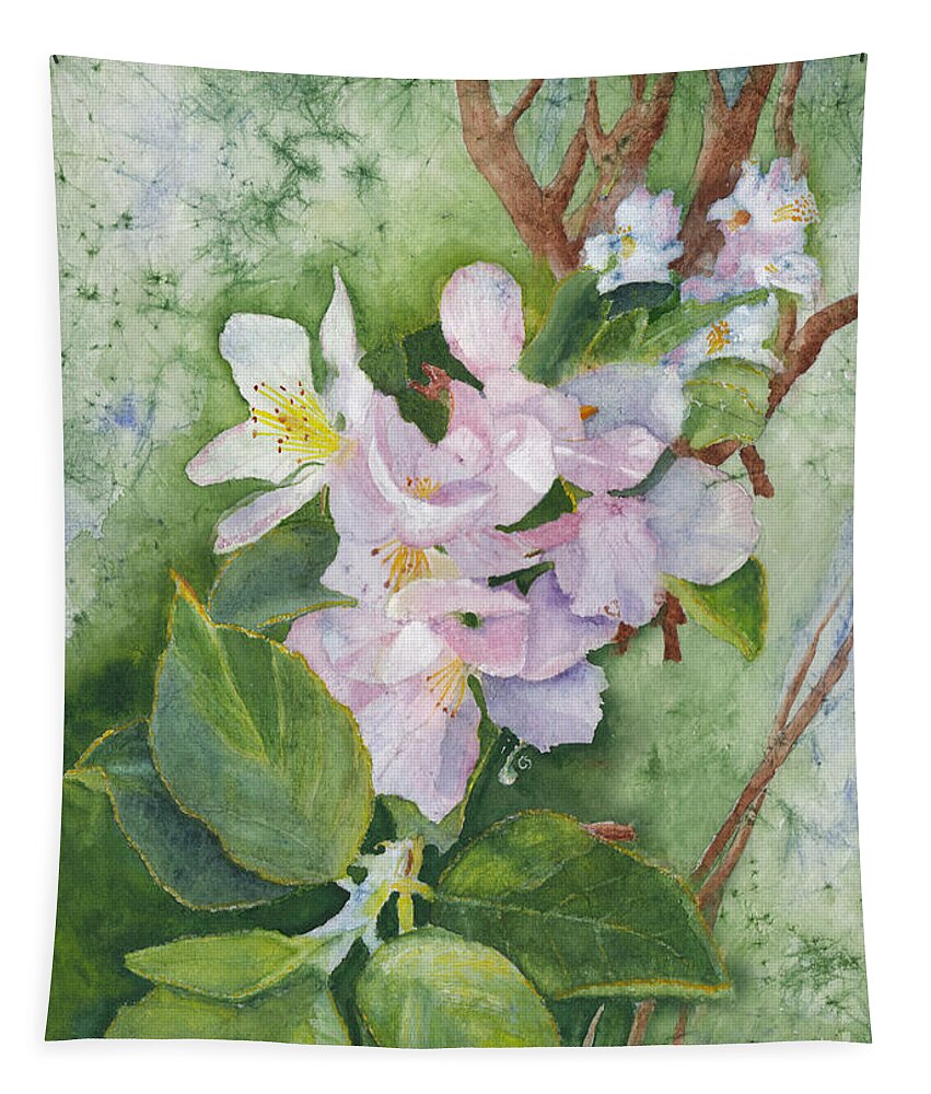 Apple Blossoms Tapestry featuring the painting Apple Blossoms in Spring Watercolor by Conni Schaftenaar