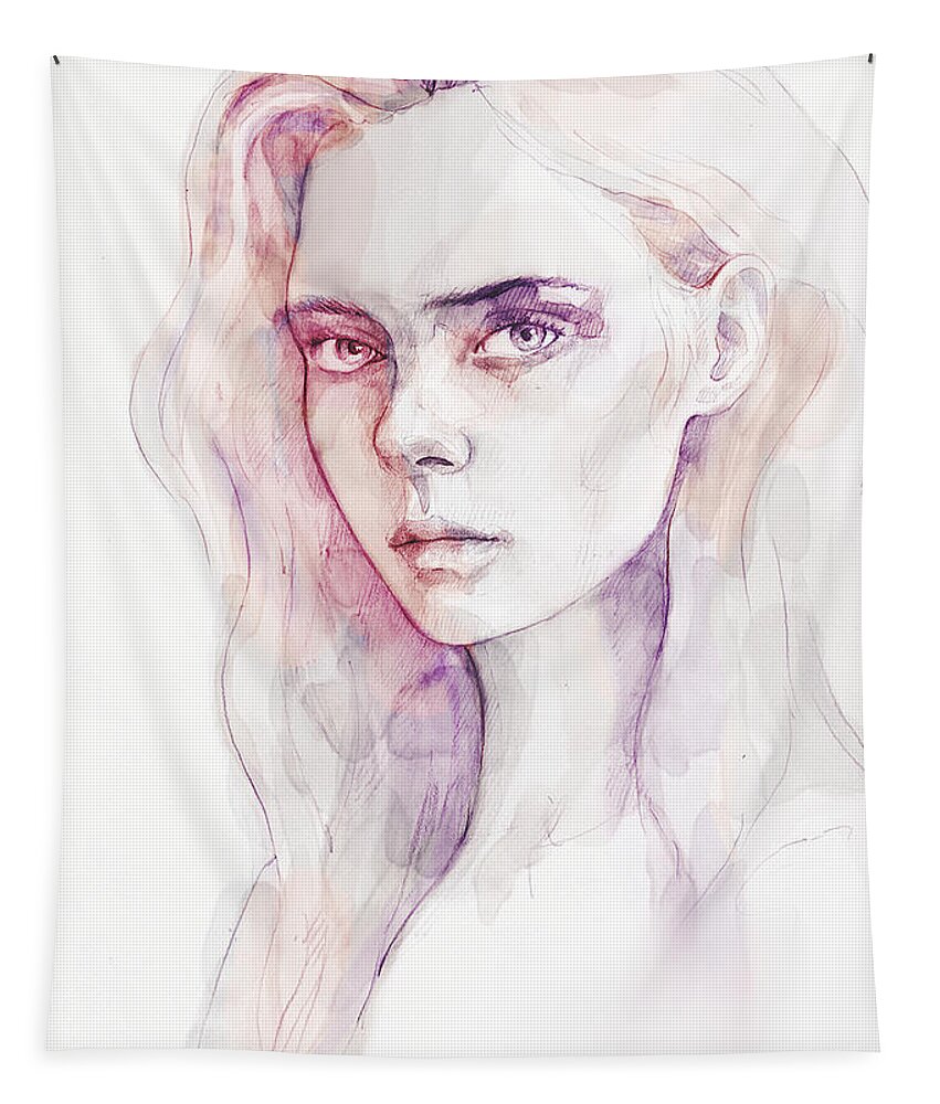 Aquarelle Tapestry featuring the painting Aquarelle portrait of a girl by Dimitar Hristov