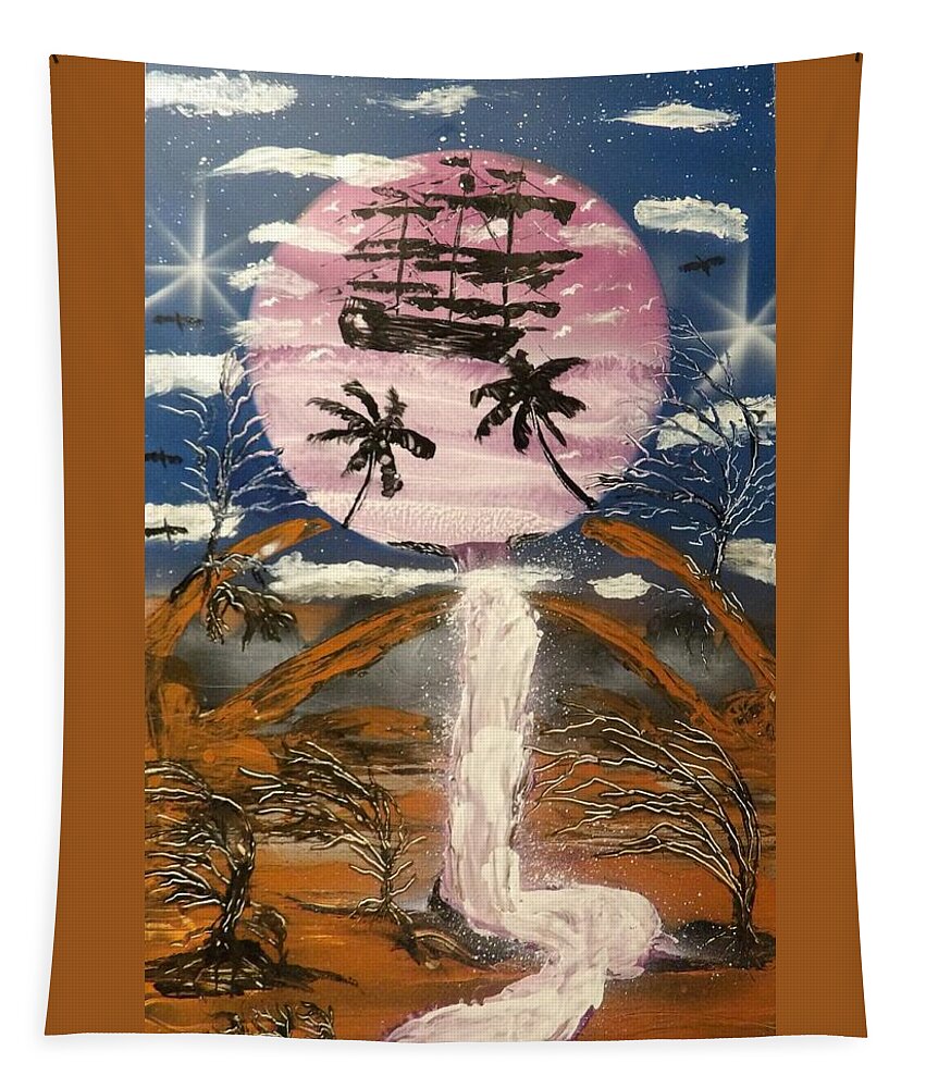 Ship Palm Trees Windswept Trees Arches Clouds Stars Tapestry featuring the painting Arch Dreamcatcher by John Erickson