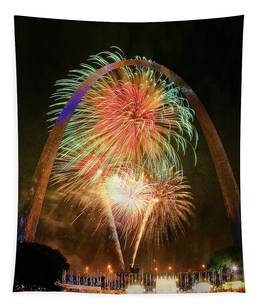 Gateway Arch National Park Tapestry featuring the photograph Arch Fireworks 5 by Marty Koch