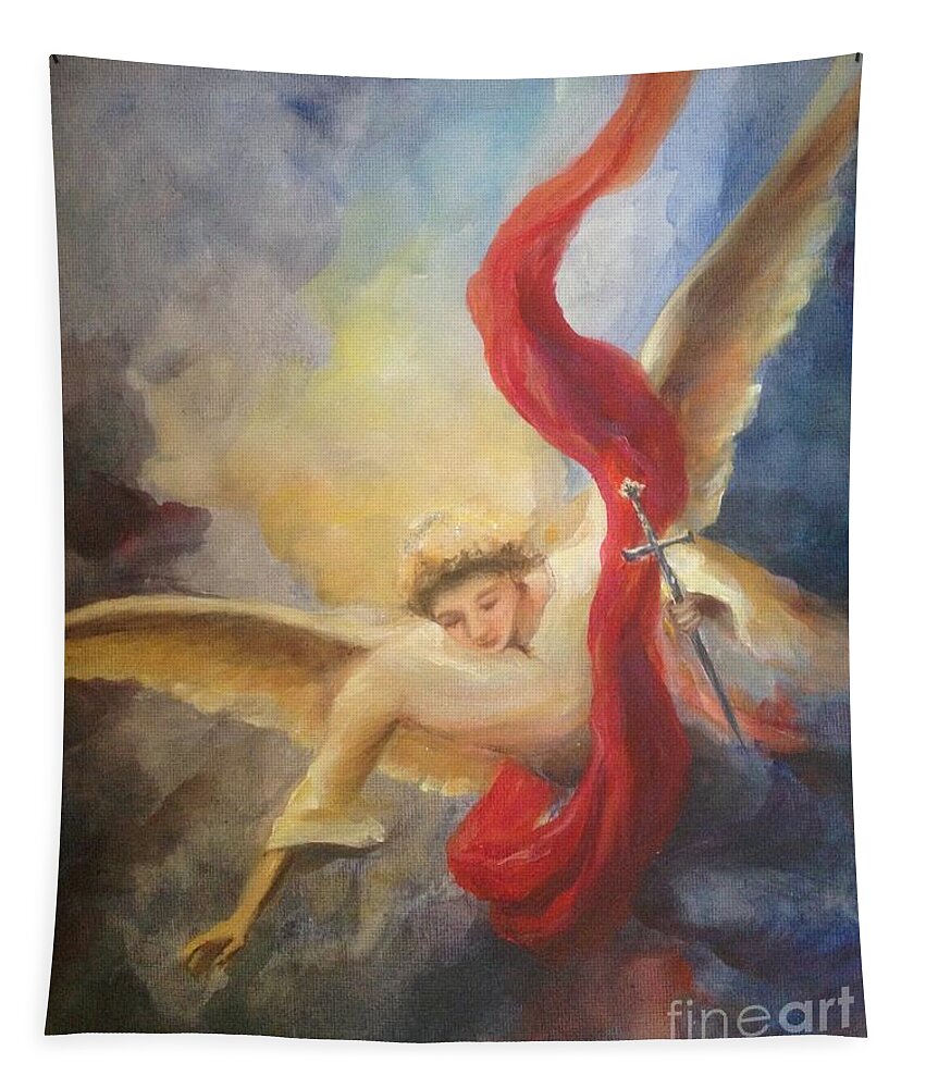 Angel Tapestry featuring the painting Archangel Michael by Lizzy Forrester