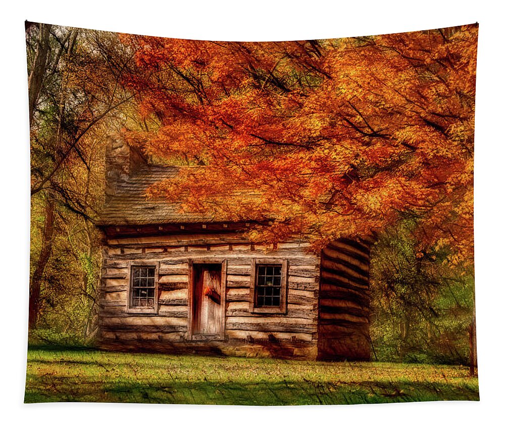 Fall Tapestry featuring the photograph Artistic Log Cabin-Fall by Don Johnson