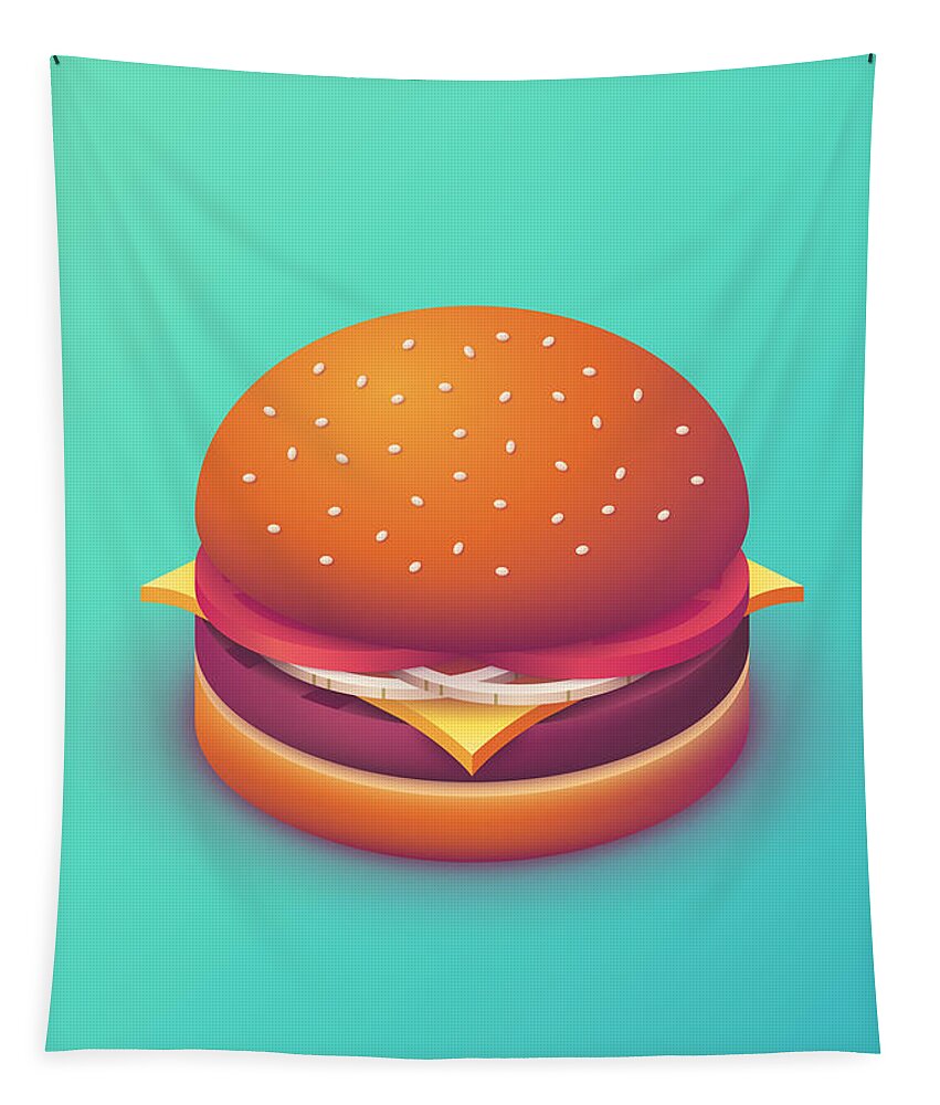 Burger Tapestry featuring the digital art Burger Isometric - Plain Mint by Organic Synthesis