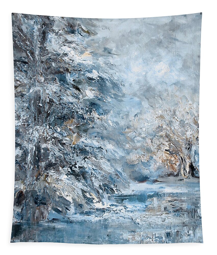 Impressionist Landscape Tapestry featuring the painting In the Snowy Silence by Mary Wolf