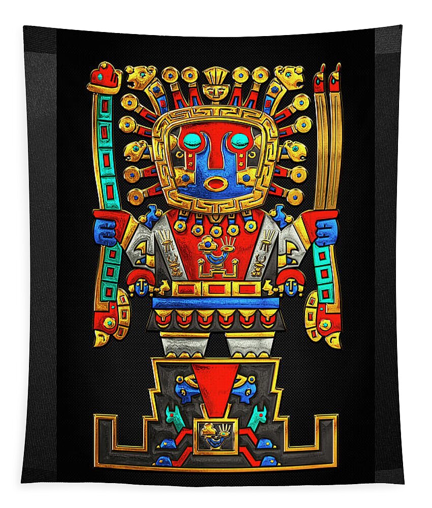 Treasures Of Pre-columbian America’ Collection By Serge Averbukh Tapestry featuring the digital art Incan Gods - The Great Creator Viracocha on Black Canvas by Serge Averbukh