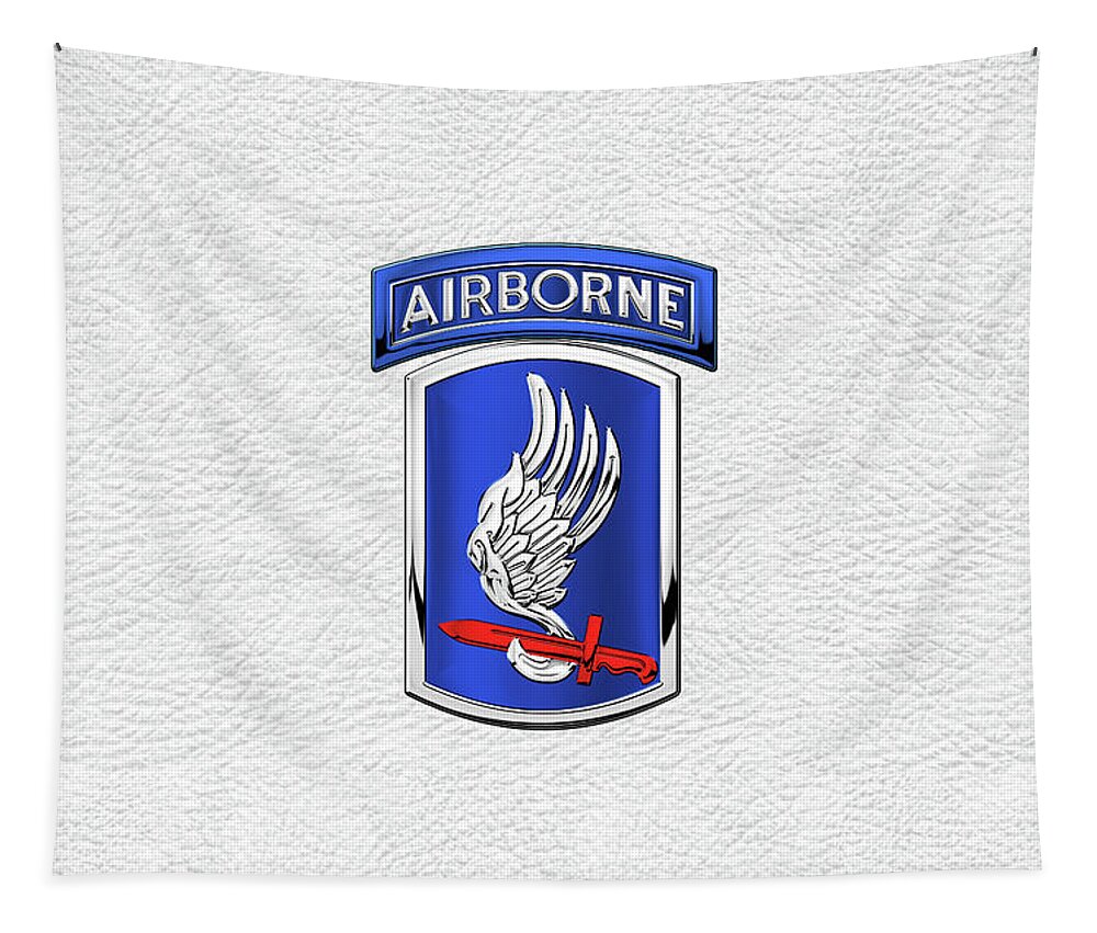 Military Insignia & Heraldry By Serge Averbukh Tapestry featuring the digital art 173rd Airborne Brigade Combat Team - 173rd A B C T Insignia over White Leather by Serge Averbukh