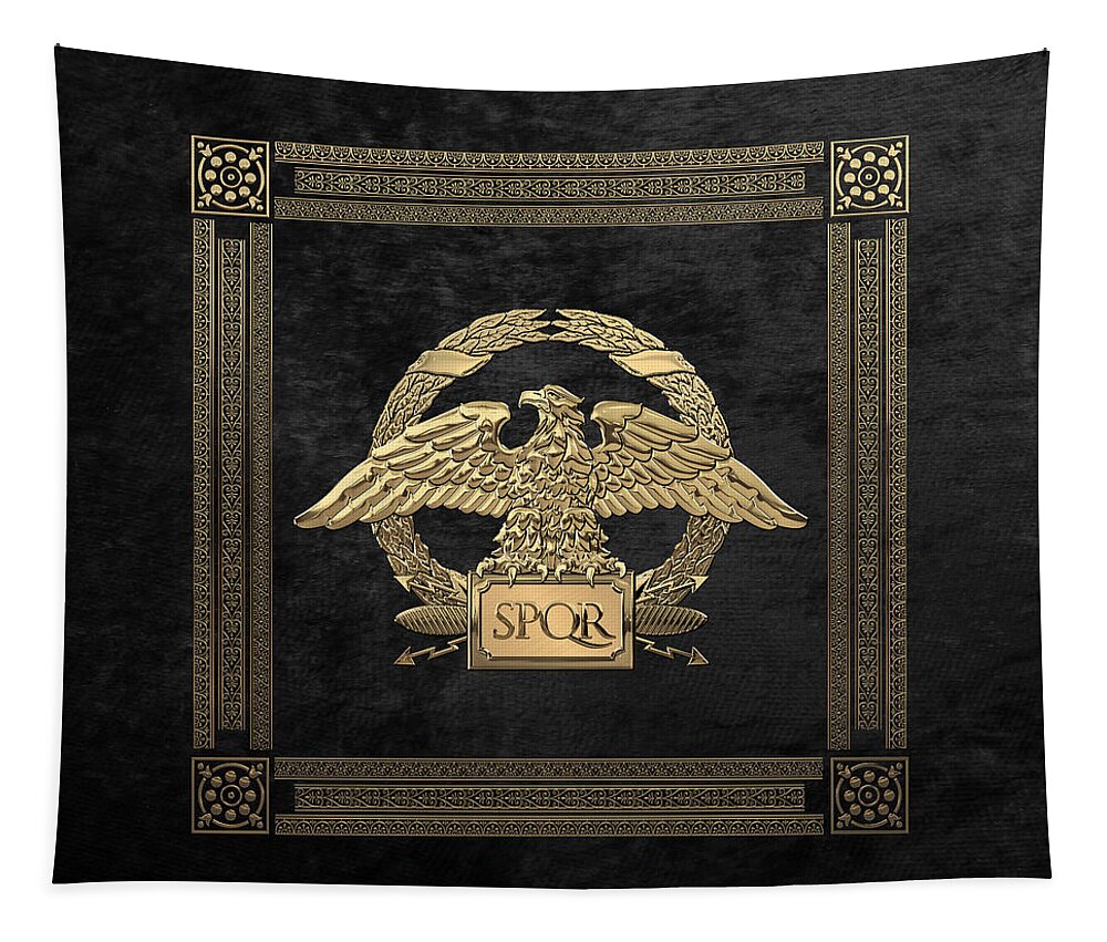 ‘treasures Of Rome’ Collection By Serge Averbukh Tapestry featuring the digital art Roman Empire - Gold Roman Imperial Eagle over Black Velvet by Serge Averbukh