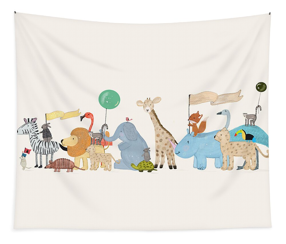 Nursery Art Tapestry featuring the painting Little Safari Parade by Bri Buckley