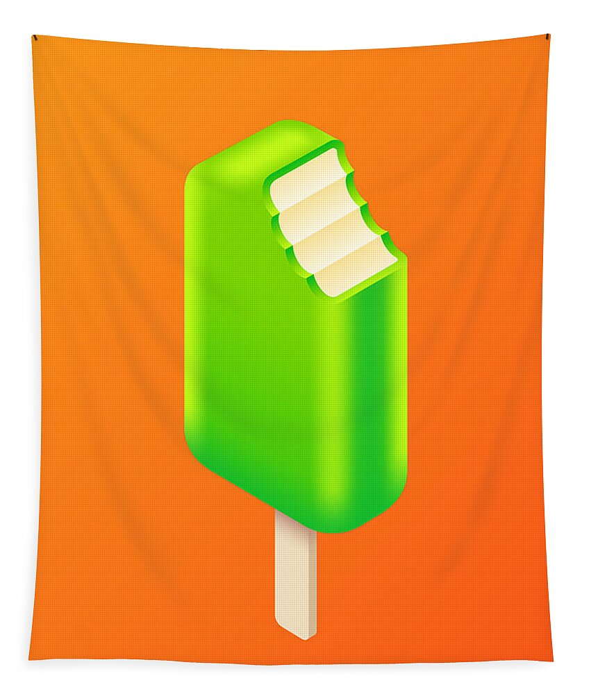 Ice Cream Tapestry featuring the digital art Ice Cream Stick Isometric - Lime Tang by Organic Synthesis