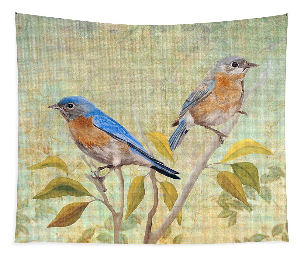 Bluebird Tapestry featuring the painting Stillness Of Heart I by Angeles M Pomata