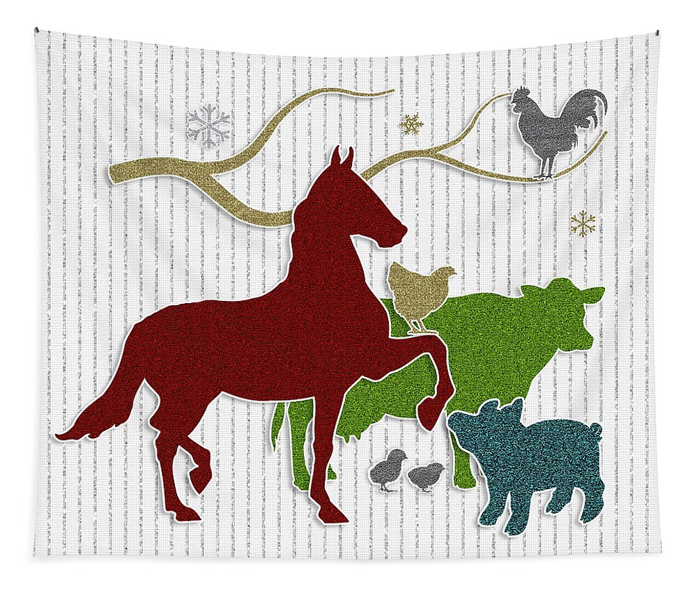 Christmas Tapestry featuring the digital art Barnyard Peace on Earth by Doreen Erhardt