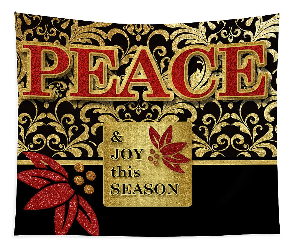 Christmas Tapestry featuring the digital art Holiday Peace Theme in Red Gold and Black by Doreen Erhardt
